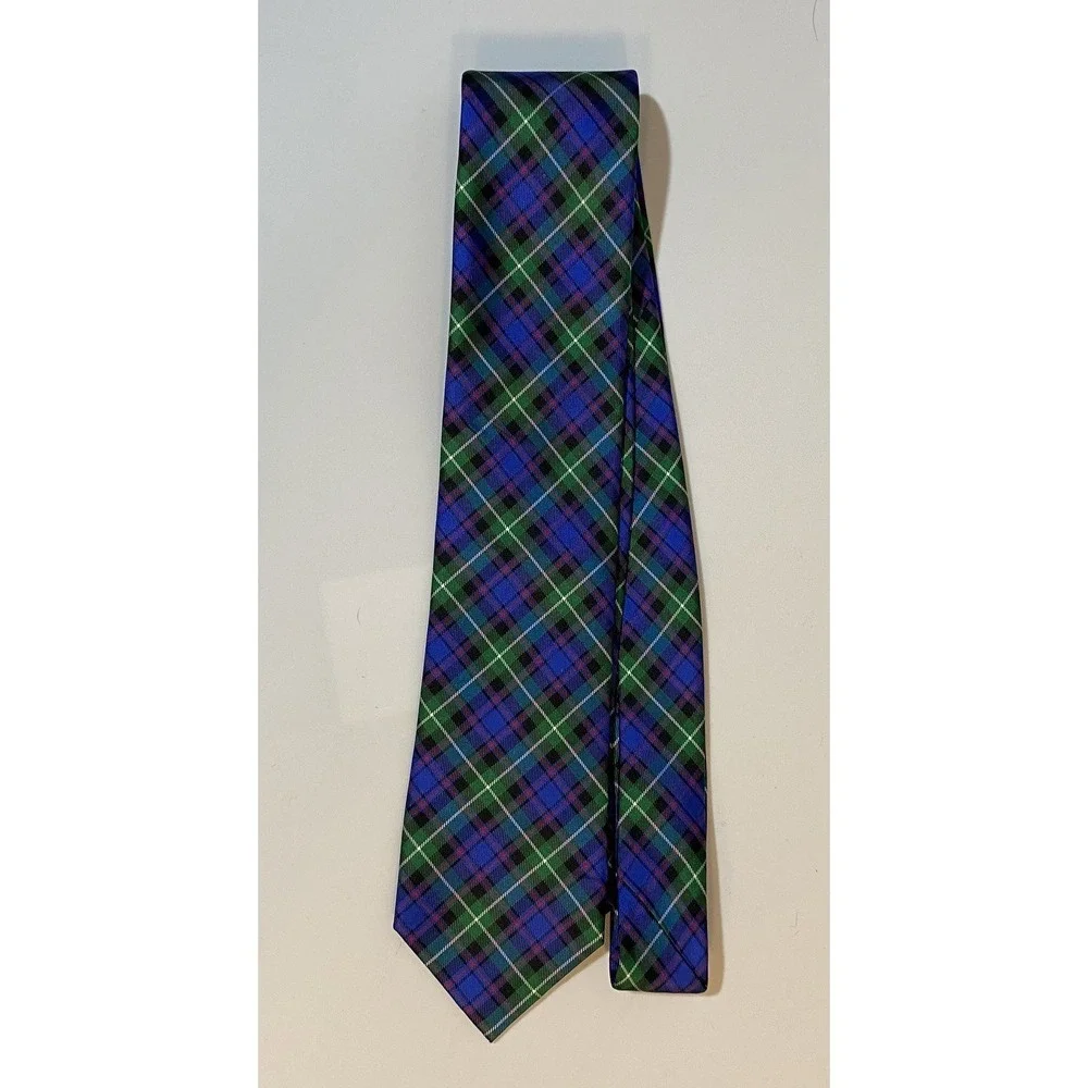 Croft‎ & Barrow Mens Classic 100% Silk NeckTie Plaid Tartan Blue Green - Picture 7 of 7